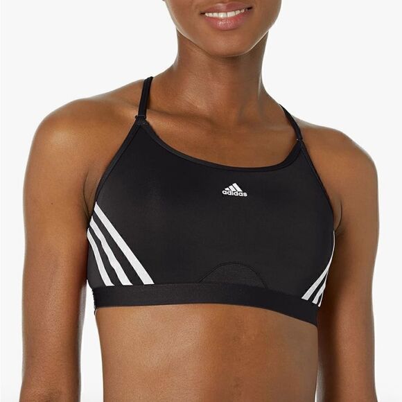 Adidas Womens Light Support 3 Stripe Sports Bra Size  Color Black/ White, bra - Picture 1 of 12